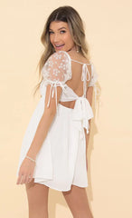 Baby Doll Dress in White Daisy