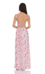 Lace Floral Ruffle Sleeve Maxi Dress in White