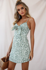 Hope Tie-Knot Bust Mini Dress Leaf Print White