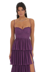 Mesh Ruffle Maxi Dress in Purple