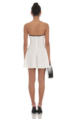 Black Trim Fit and Flare Dress in White