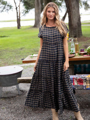 Berkley Maxi Dress - Navy Tan Plaid