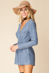 Lizzie Faux Suede Romper Blue