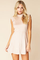 Kylie Ruffled Sleeve Suede Dress Blush