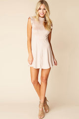 Kylie Ruffled Sleeve Suede Dress Blush