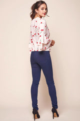Robbi Bell Sleeved Cherry Top Beige
