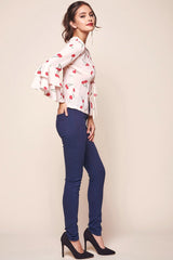 Robbi Bell Sleeved Cherry Top Beige