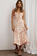 Stealing Kisses Frill Trim Midi Dress Paisley Beige Multi