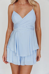 It's Complicated Crossover Bodice Flounce Romper Steel Blue