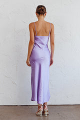 Well Versed Pleated Bust Front Split Dress Lavender