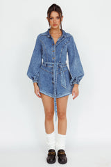 New Day Long Sleeve Button-Up Romper Denim