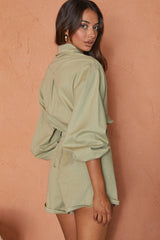 New Day Long Sleeve Button-Up Romper Sage