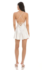 Satin A-line Dress in White
