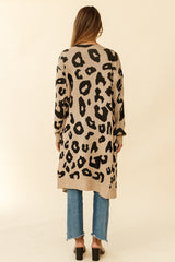 Switch It Up Longline Pocket Knit Cardigan Animal Print Beige