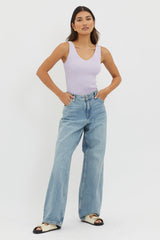 Off-Duty V-Neck Ribbed Knit Top Lilac