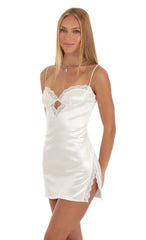 Satin Lace Cut Out Dress in White