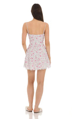 Lace Floral Front Tie Dress in White