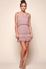 Leticia Sleeveless Frilly Trim Dress Mocha