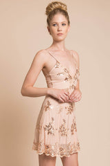 Sofia Open Back Lace Dress Rose Gold