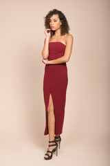 Payton Sexy Bodycon Midi Dress Burgundy