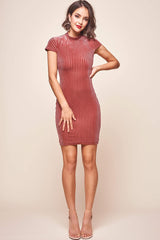 Jane Mid-Turtleneck Ribbed Bodycon Dress Rose