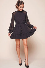 Tracee Open Black Ruffled Hemline Dress Black
