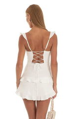 Ruffle Corset Dress in White