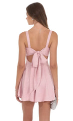 Floral Jacquard Bow Tie Dress in Dusty Pink