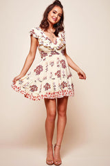 Flora Ruffle V-front Babydoll Dress Beige