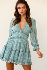 Laney Cutout Back Balloon Sleeve Dress Speckle Print Olive