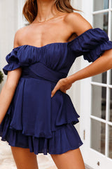 Linka Off-Shoulder Tie Back Romper Navy