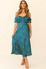Linka Off-Shoulder Tie Back Midi Dress Leopard Print Green
