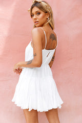 Rosabel Spaghetti Strap Fluted Hem Dress White