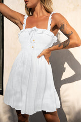 Flynn Frill Strap Shirred Bust Dress White