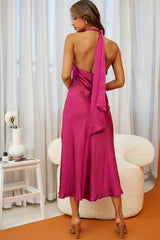 Champagne Showers Halterneck Slip Midi Dress Fuchsia