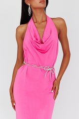 Emmi Cowl Neck Diamante Rope Dress Magenta