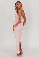 She Is Button Front Strapless Maxi Dress Pink