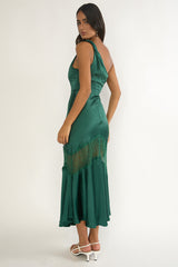 Avielle Lace Trim One-Shoulder Maxi Dress Forest Green