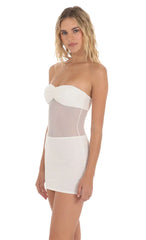 Strapless Mesh Cutout Dress in White