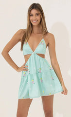 Cutout Flare Dress in Turquoise
