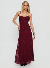 Leading Lady Sweetheart Maxi Dress Red Floral Burnout