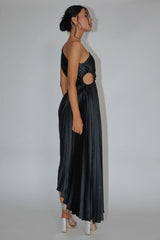 Brooklynn One-Shoulder Accordion Pleat Dress Black
