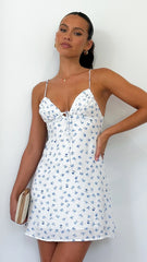 Coco Mini Dress - White / Blue Floral