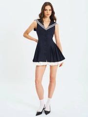 Calliope Navy Sailor Pleated Mini Dress