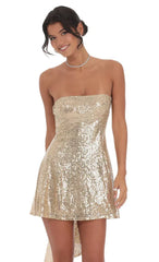 Sequin Attachable Bow Dress in Gold