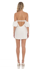 Off Shoulder Puff Sleeve Dress in White