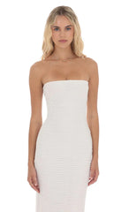 Strapless Ruffle Maxi Dress in White