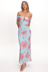 Tilda Off-Shoulder Maxi Dress Floral Blue