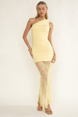 Love Unlimited One Shoulder Lace Hem Dress Butter