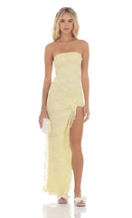Lace Ruffle Slit Maxi Dress in Yellow